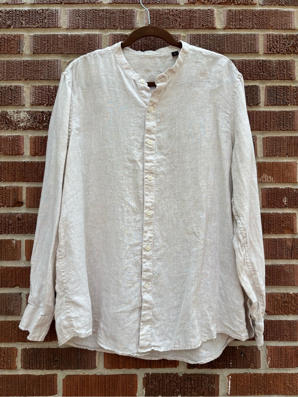 Tasso Elba Men’s Sz XL Linen Long Sleeve Tan Button Down Shirt Resort Quiet Lux